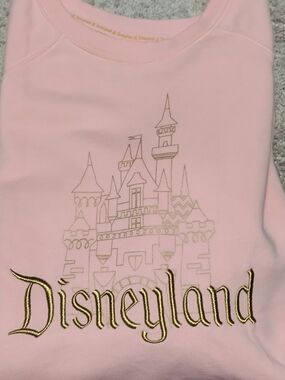 Disney Pink Crewneck Sweatshirt with Gold Disneyland Embroidery